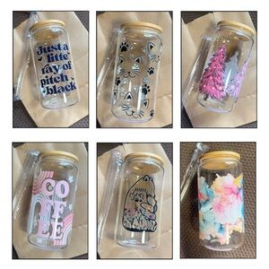 Custom 16oz Glass Tumbler with Straw and Lid